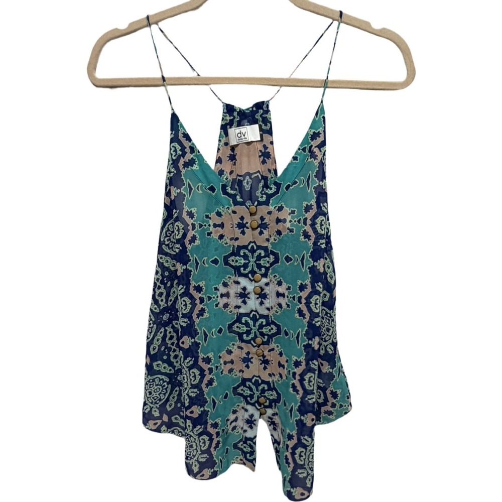 Dolce Vita Printed Swing Cami Tank Top XS Blue Teal Boho Sleeveless Racerback